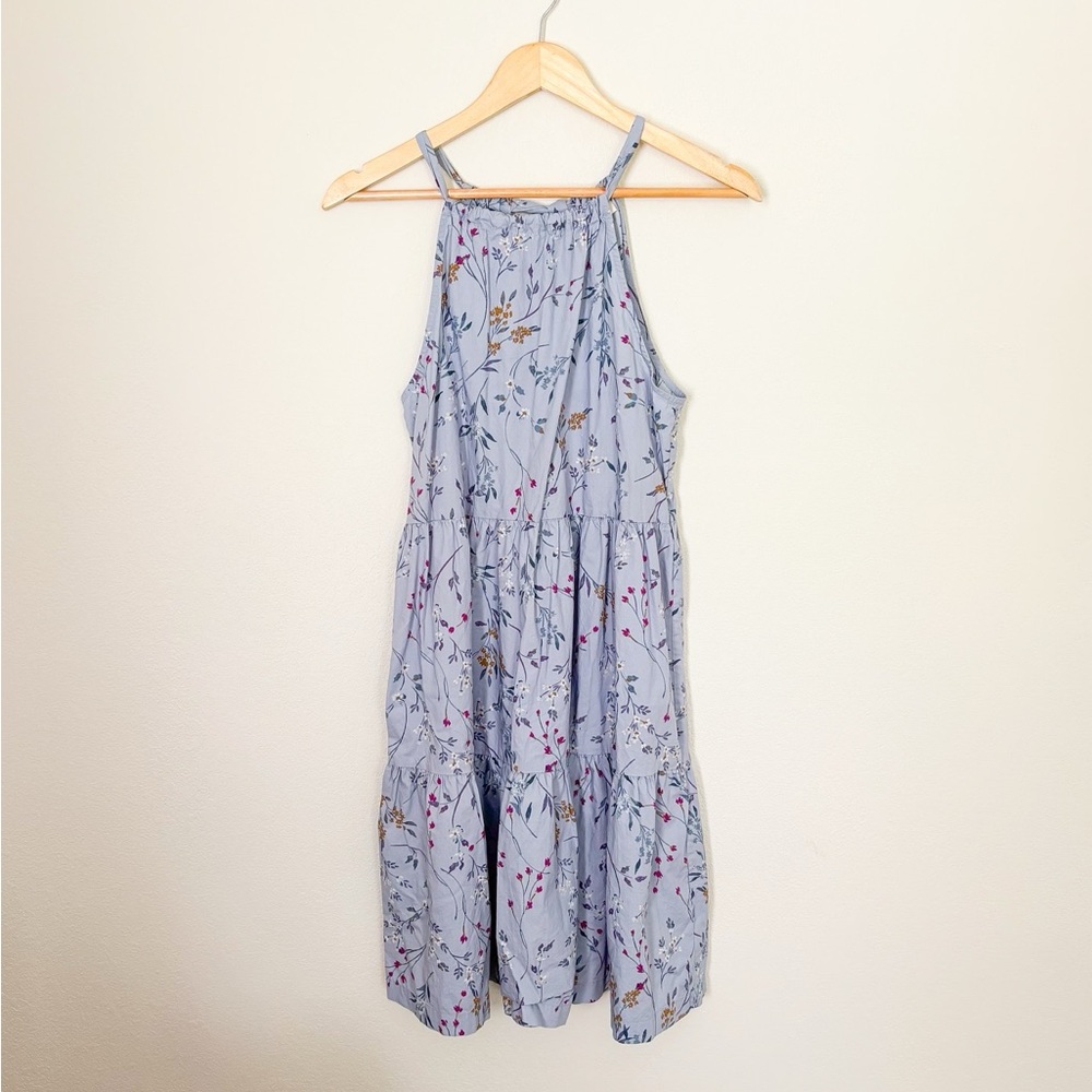 Floral Halter Cotton Dress in Periwinkle